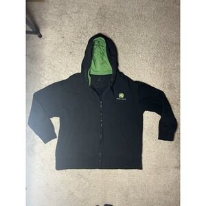 John Deere Mens Zip Up Hoodie Green Logo Tractor Farm Work Size XL